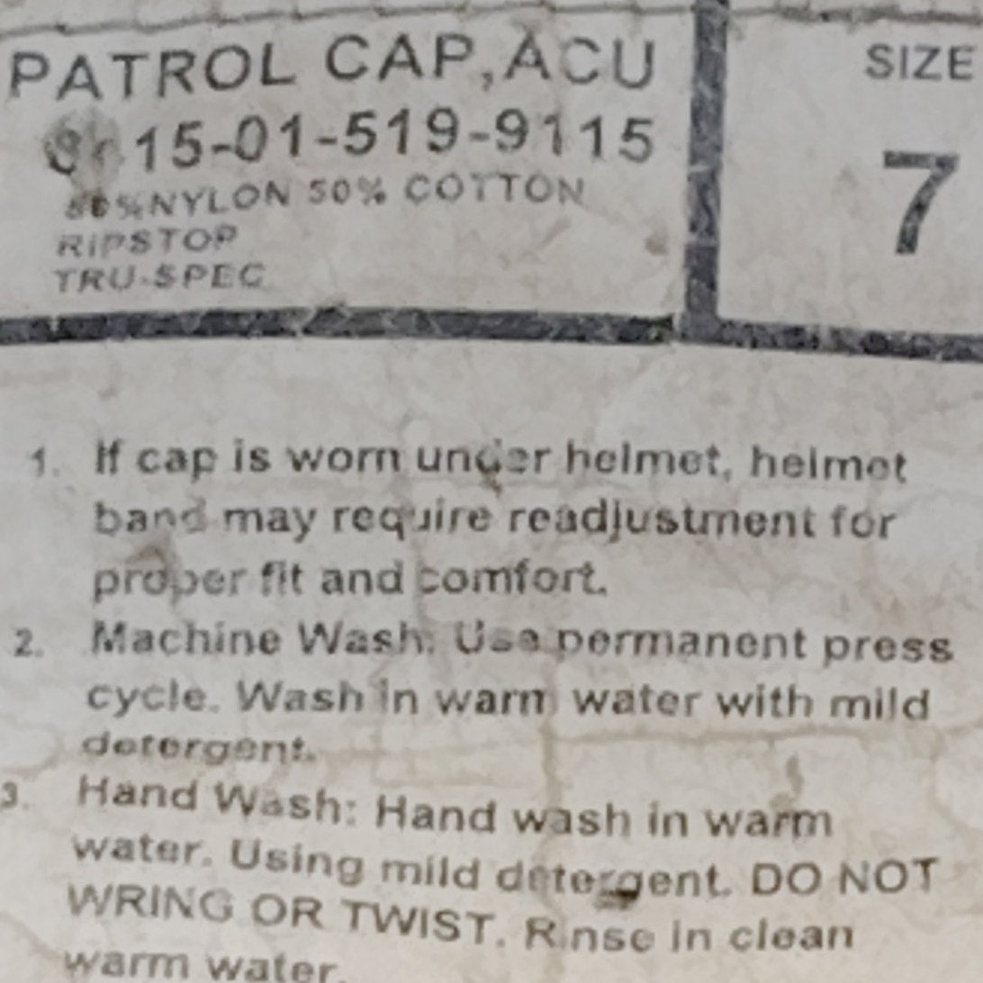 Digital ACU Patrol Cap Size 7 Ripstop Tru-Spec W3 Rank Device Name Tape “Jones”