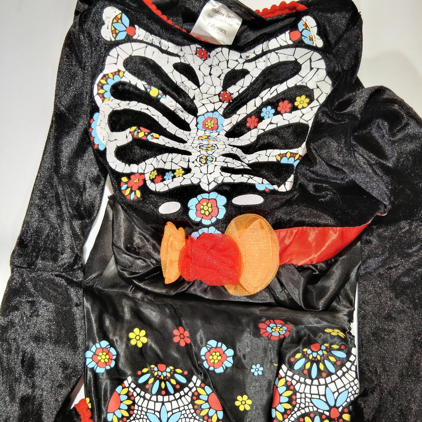 Girls Day of the Dead Skeleton Dress – Size 7‑8 – Skull Print Halloween Costume
