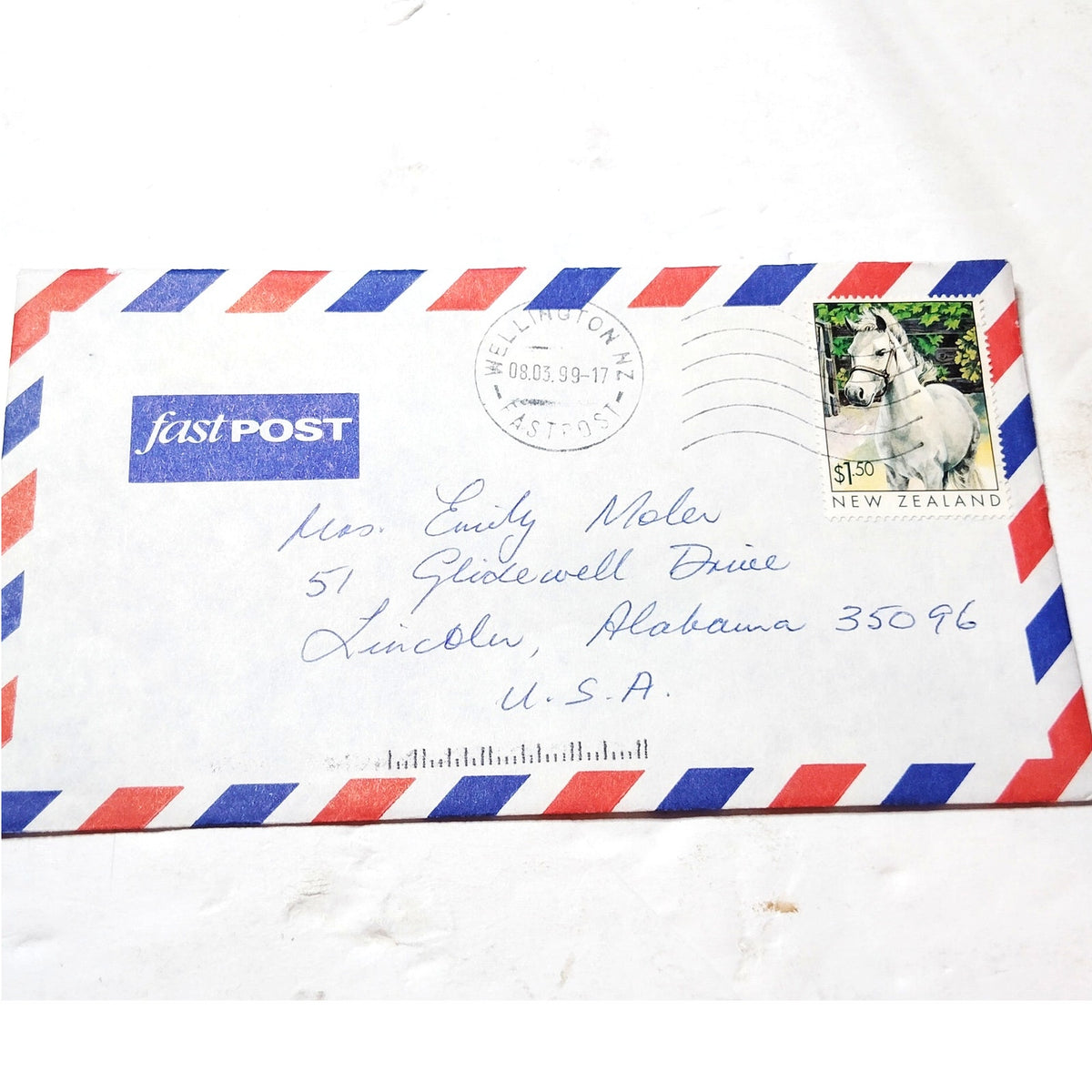 1999 New Zealand Airmail Cover $1.50 Horse Stamp Wellington Postmark to USA