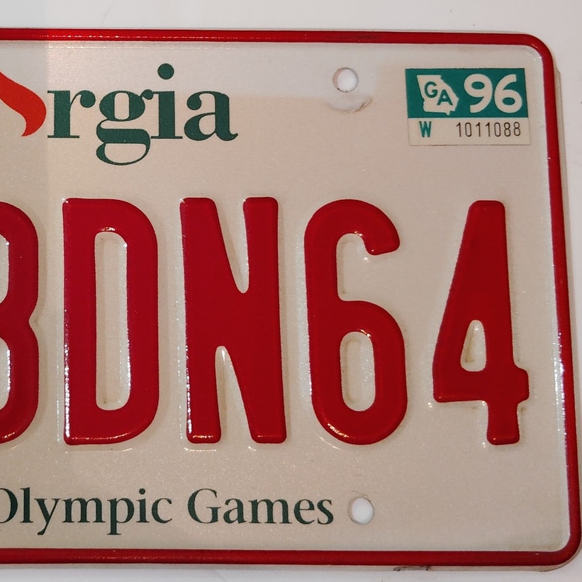 1996 Georgia Centennial Olympic Games Atlanta Vintage License Plate Tag