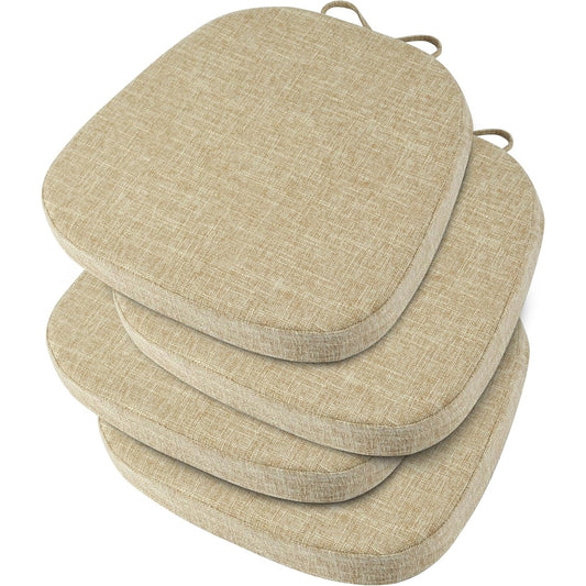 Chair Cushions 14"x14" 4-PCS Non-Slip Pads w/ Ties, Removable Covers, Taupe Tan