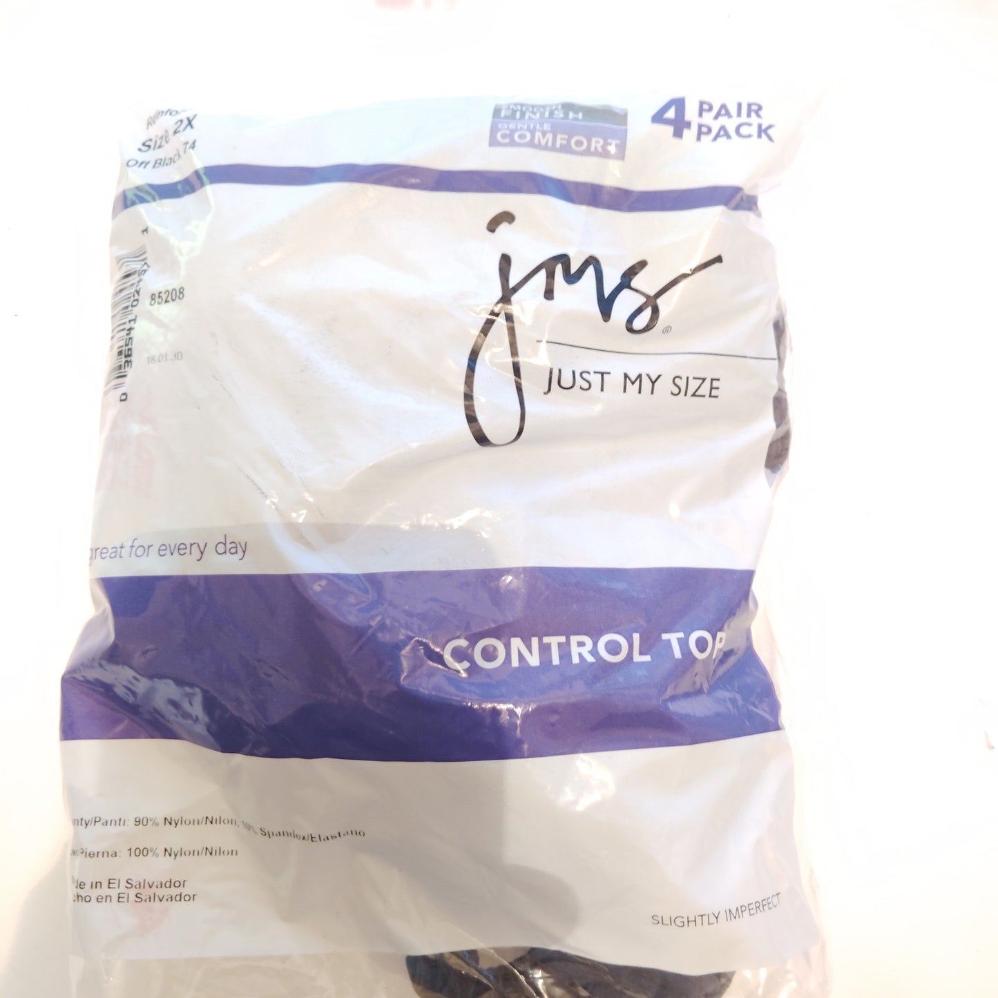 Just My Size Control Top Reinforced Toe Pantyhose 2X Off Black (4-Pack)