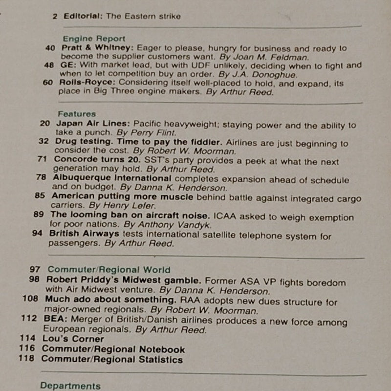 Air Transport World Magazine May 1989 - Japan Air Lines Engine Report Aviation