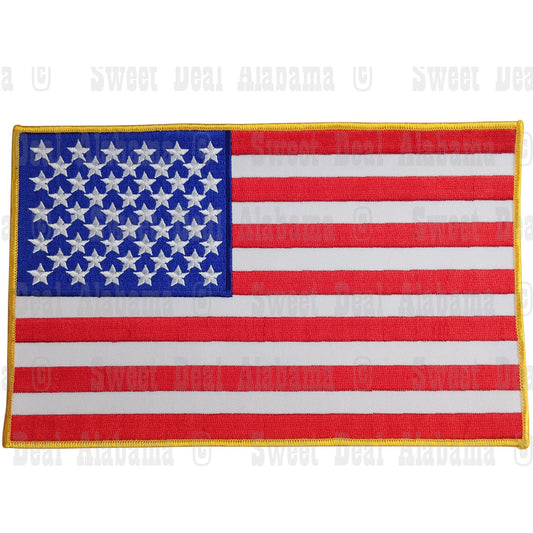 Bikers/Military Large U.S.A. Flag Patch, Embroidered  – 10"W x 6-3/8"H – Sew-On