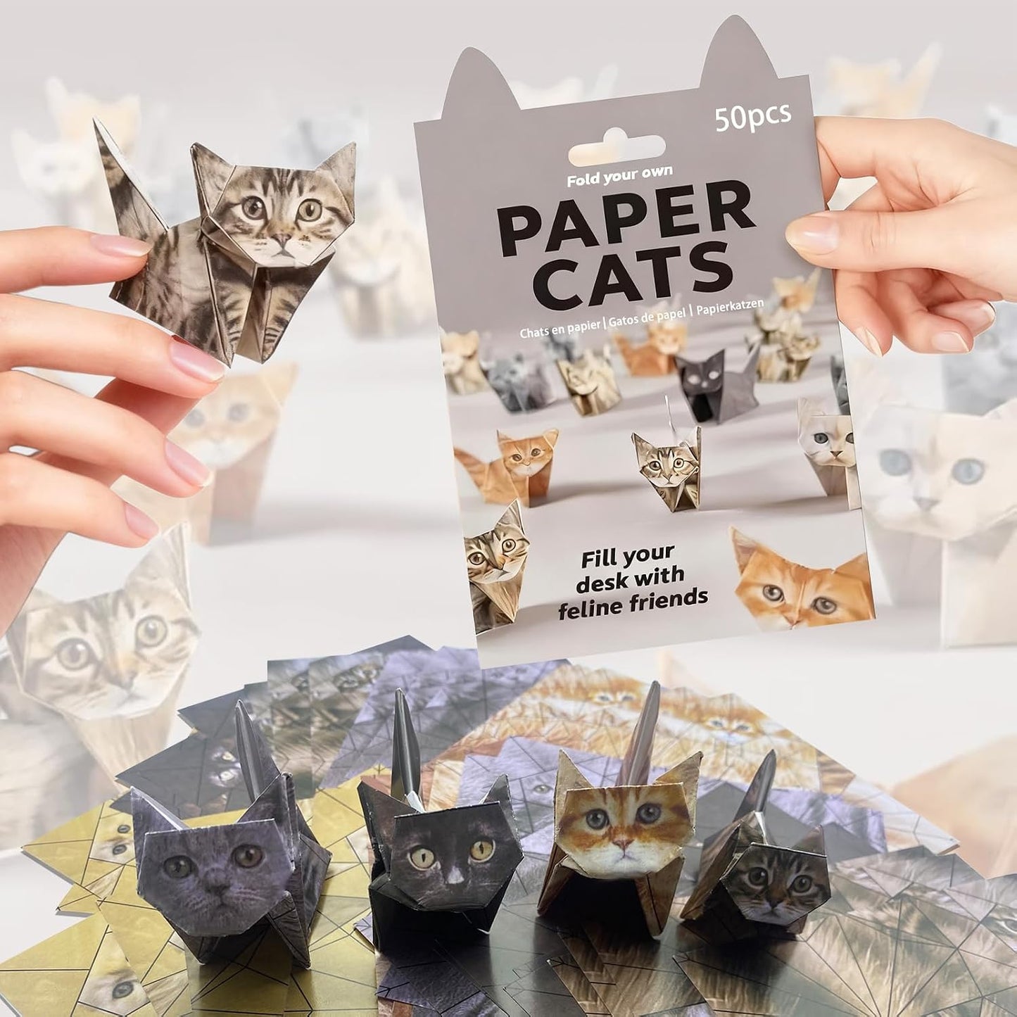 DIY Paper Cats Origami Kit 50 Sheets Cute 3D Cat Models Craft Activity