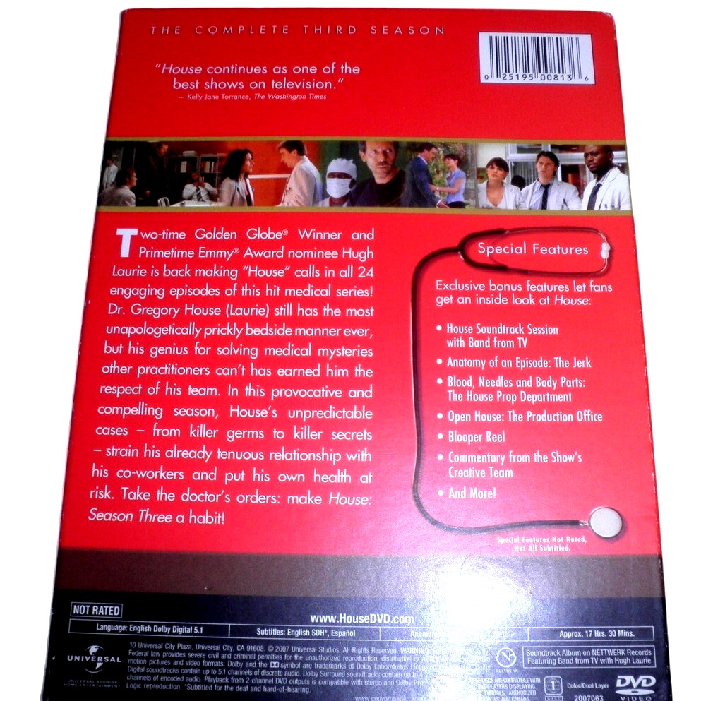 House, M.D.: Season 3 (5-DVD Set, 2007) 17 Hours 30 Minutes of Medical Drama TV