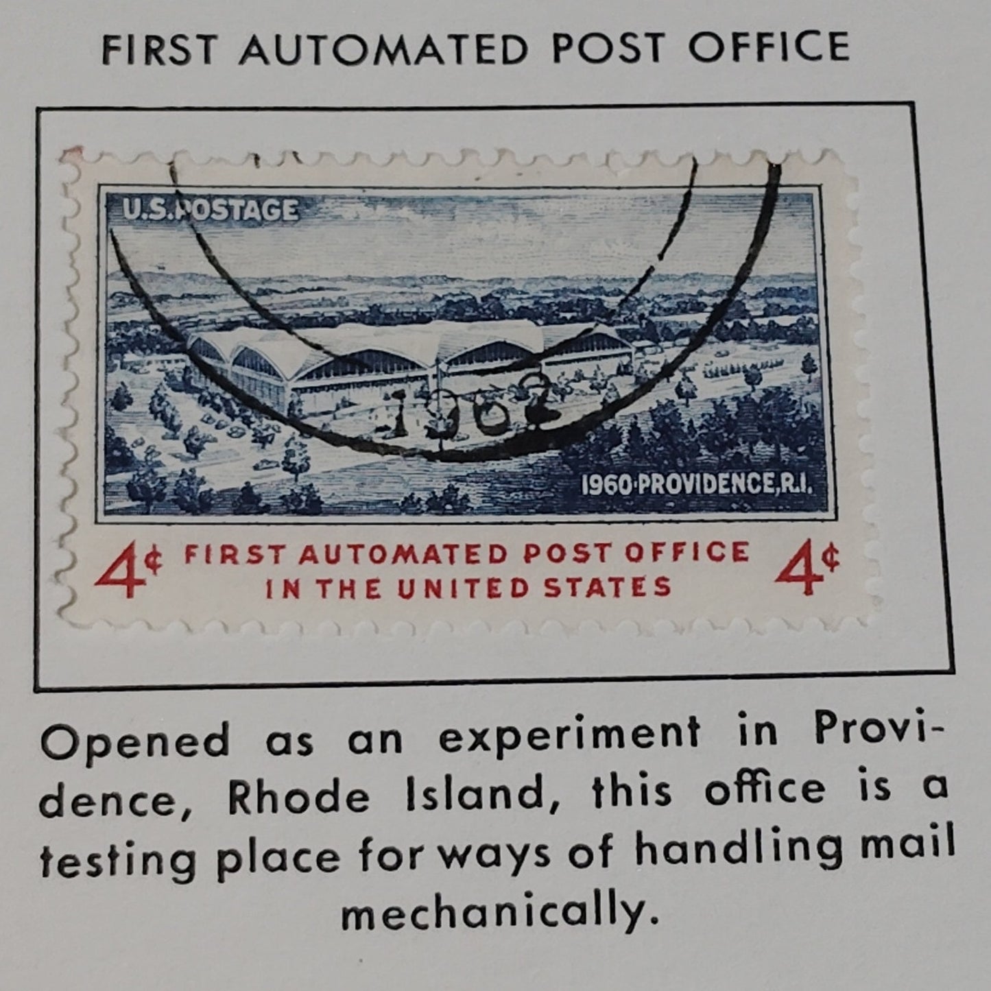 1960 Scott #1164 – 4¢ First Automated Post Office / Providence, RI – Canceled