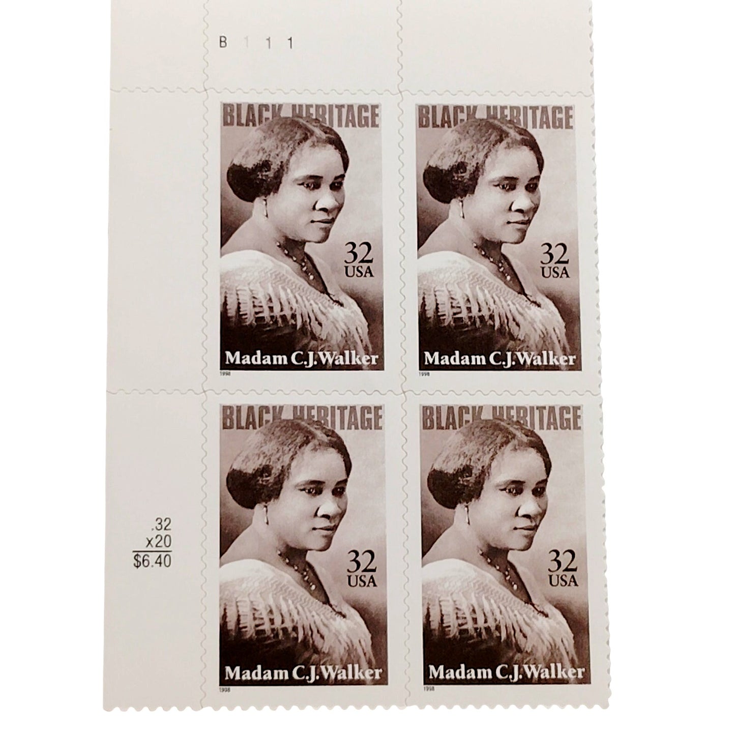 Block of 4 – 1998 USA 32¢ Madam C. J. Walker MNH Scott 3181 Black Heritage