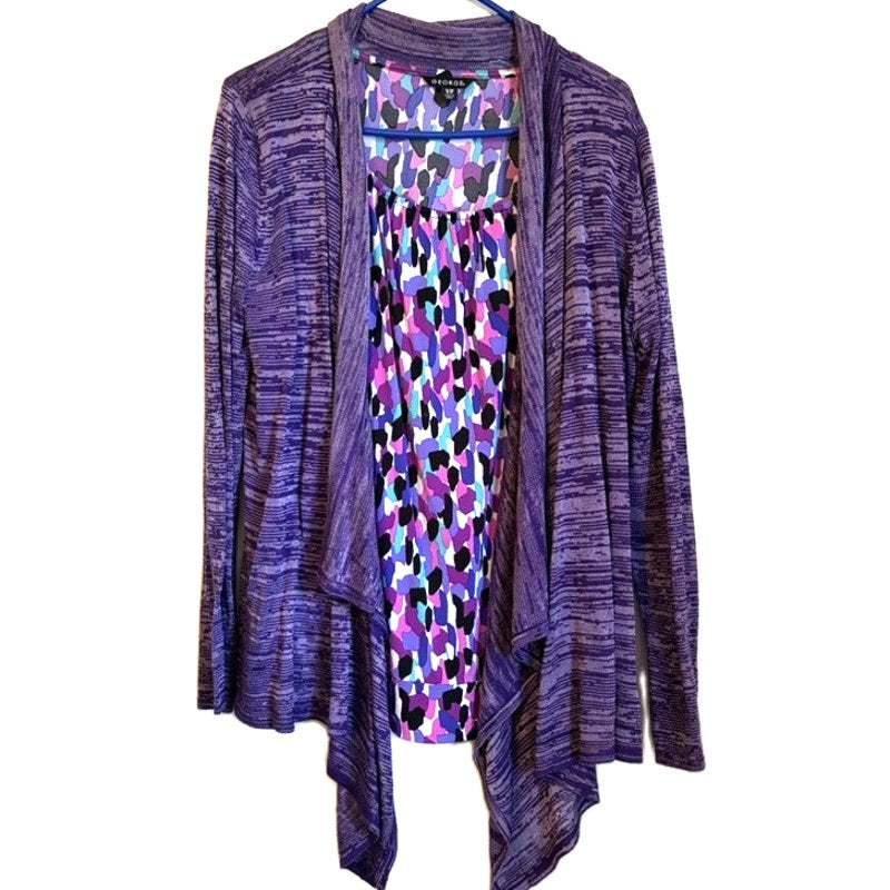 George 2-Piece Purple Multicolor Top & Open-Front Knit Cardigan Set XL
