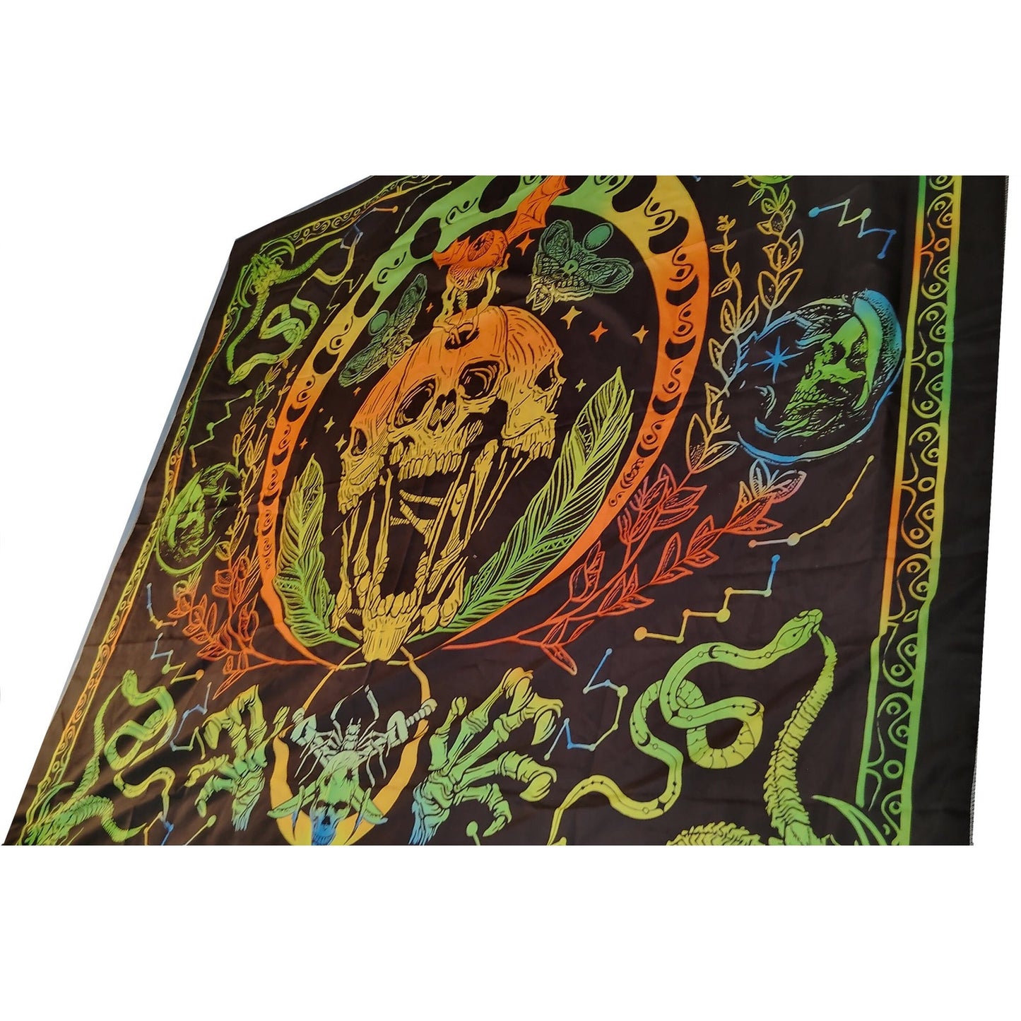 Krelymics Black Light Skull Snake Tapestry UV Reactive Glow Wall Hanging 51"x59"