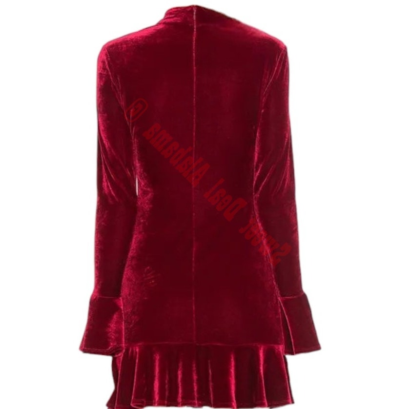 R.Vivimos  Women's Long Sleeve Velvet Ruffled Bodycon Mini Dress, Wine Red, M