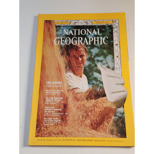 National Geographic Magazine – August 1971, Oklahoma, Spiders, Philippine Tribes