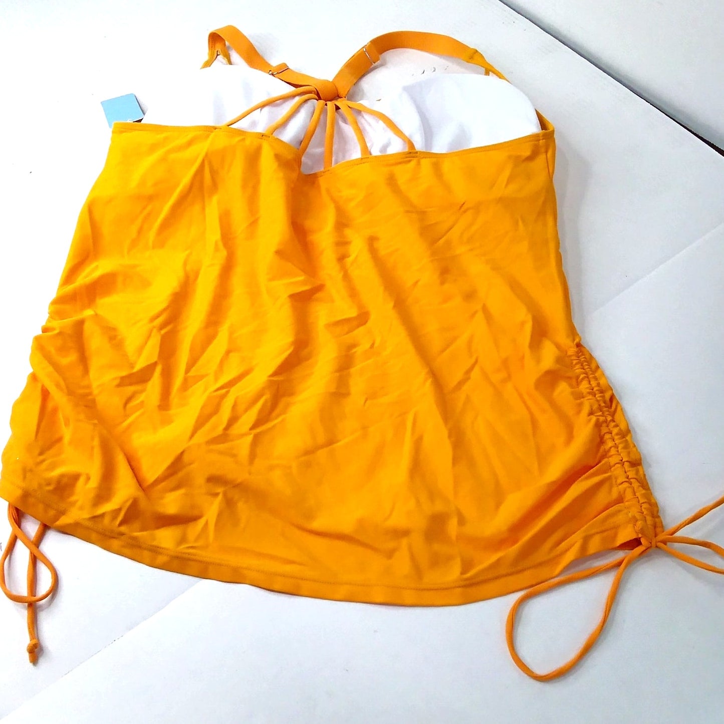 Yonique Cream Orange Tankini Top Side Tie Ruched Blouson Tummy Control 20W