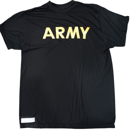 U.S. Army APFU PT Shirt - X-Small - Black w/ Gold "ARMY" Text, Made in U.S.A.