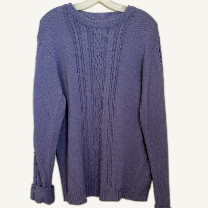 Blair Women's Light Purple Cable Knit Crew Neck Acrylic Sweater Size L