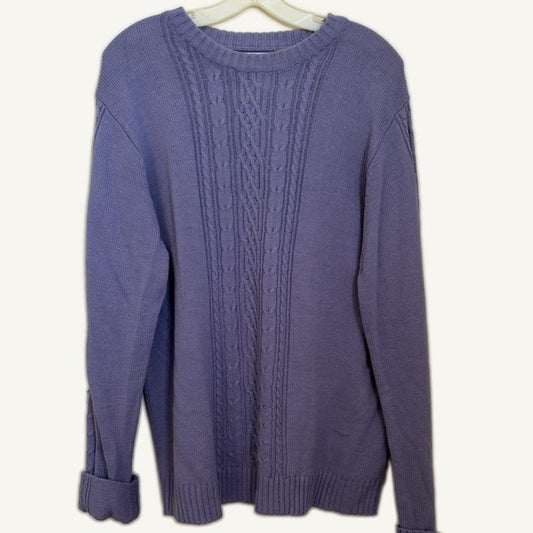 Blair Women's Light Purple Cable Knit Crew Neck Acrylic Sweater Size L