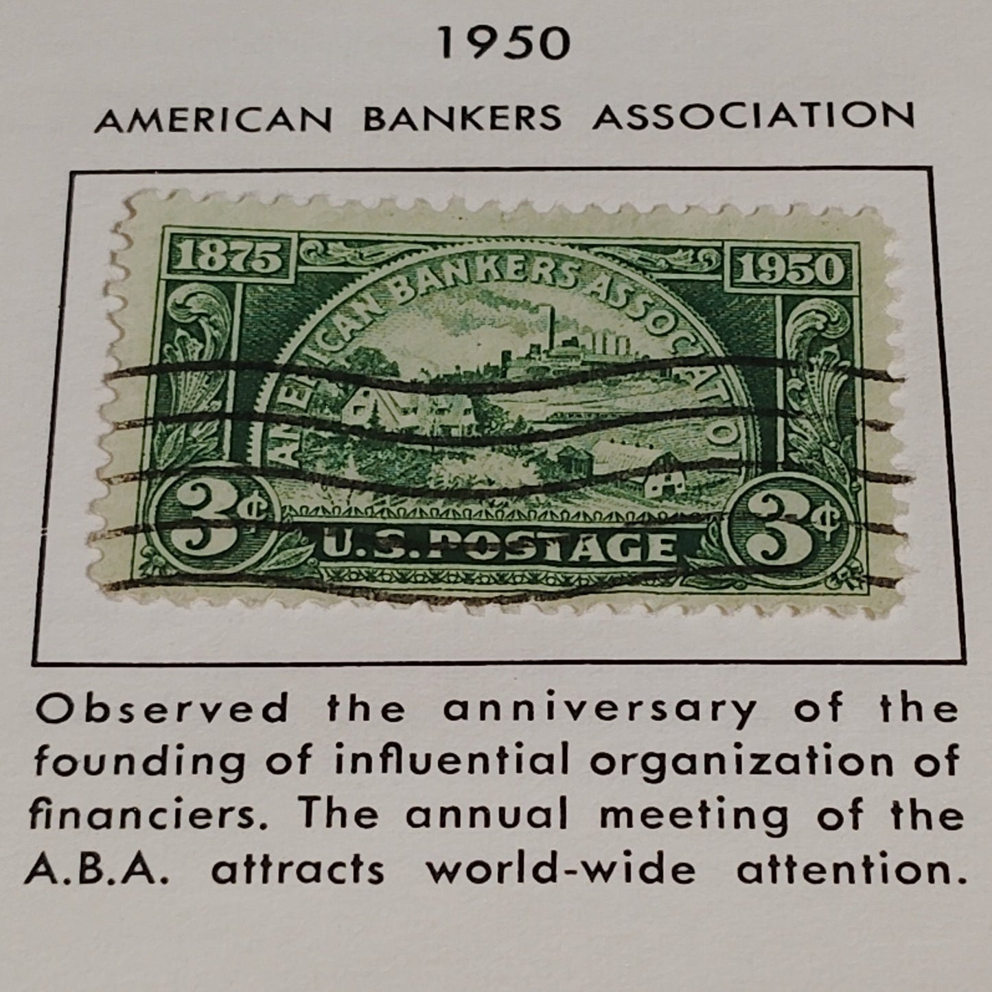 1950 3¢ American Bankers Association Stamp – Scott 987 – 75th Anniversary