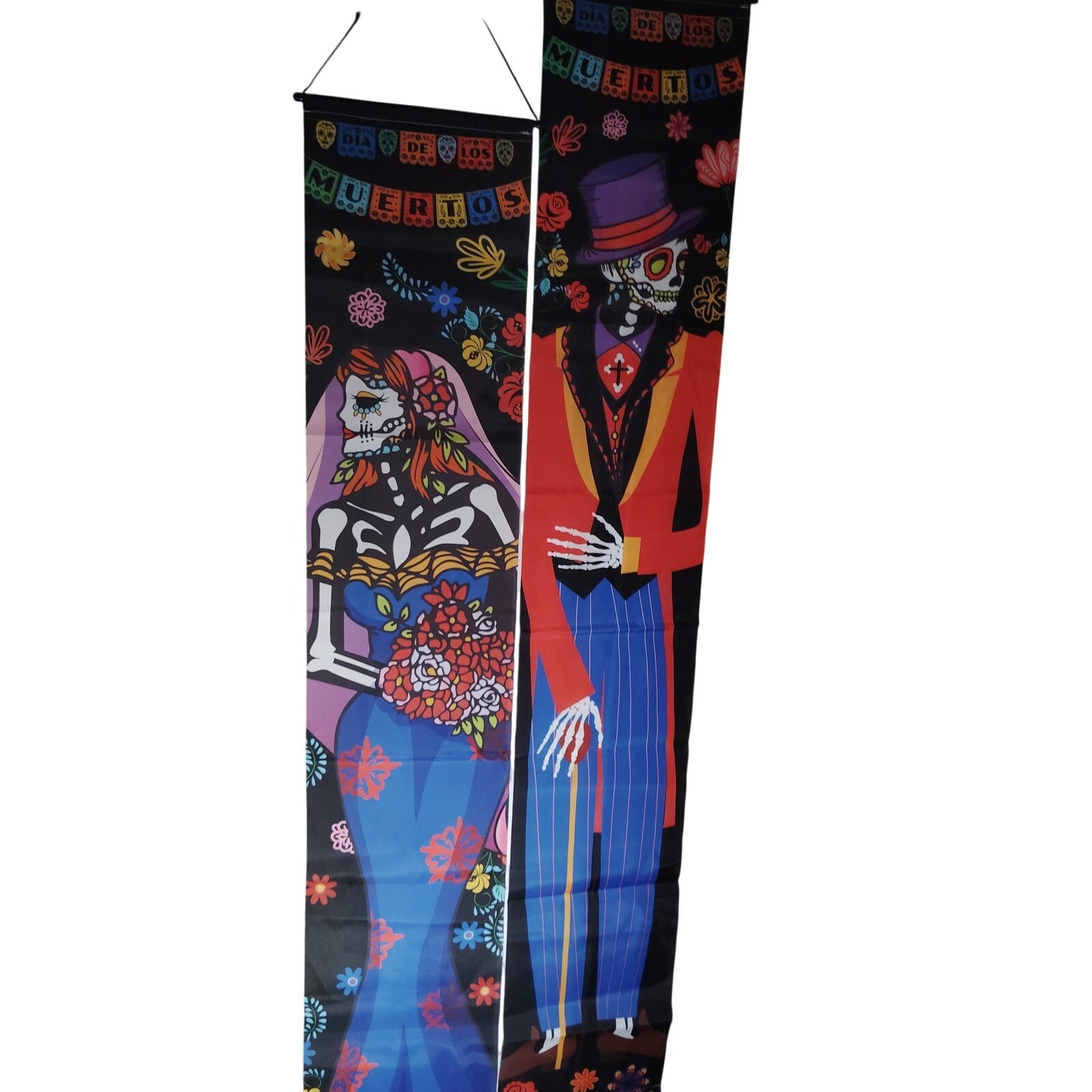 2‑PK Day of the Dead Porch Banners – 12"x71" – Dia de los Muertos Door Décor