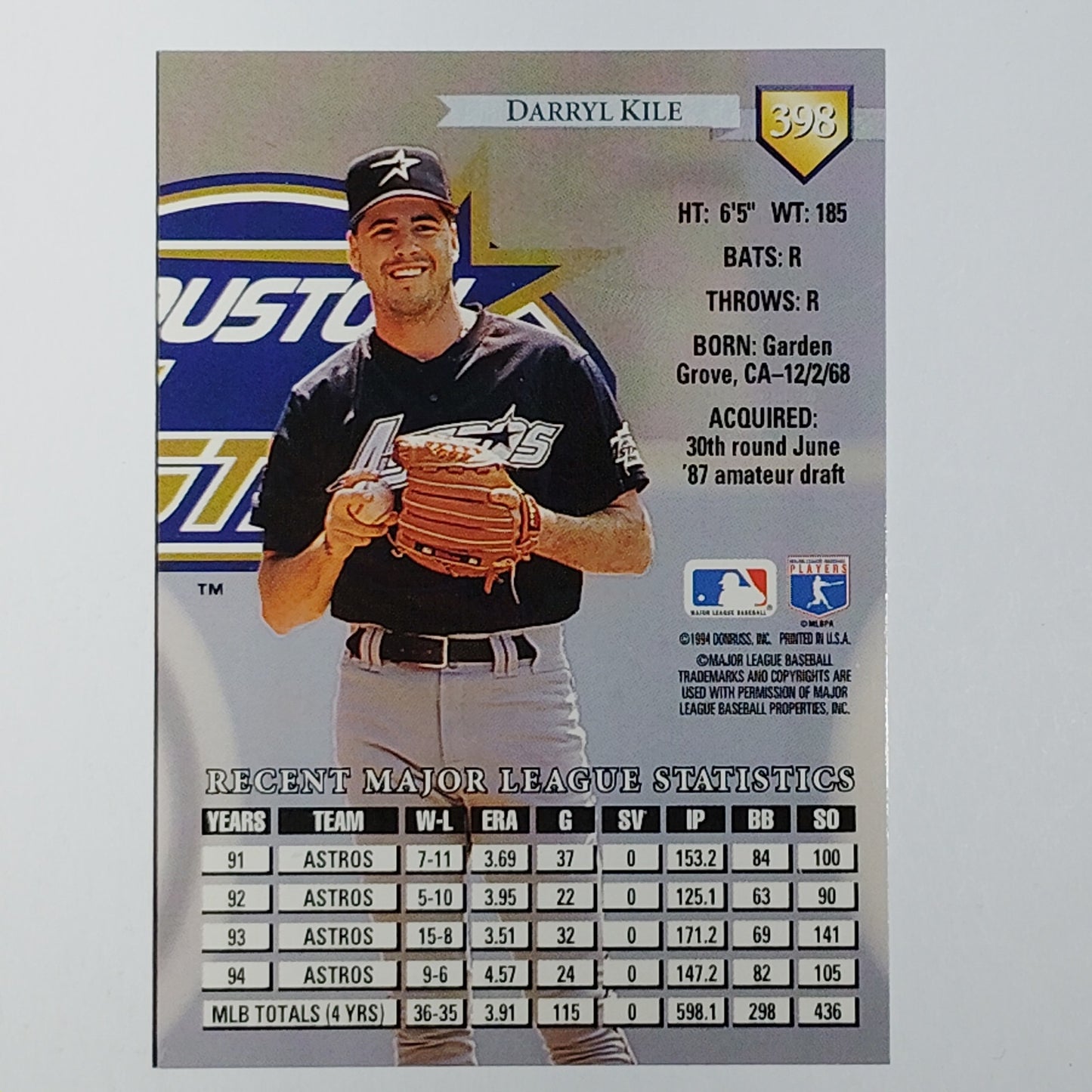 1995 Donruss Darryl Kile #398 Houston Astros Pitcher Action Shot VG/EX