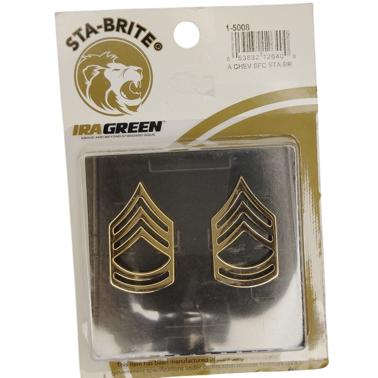 Vintage Army SFC E‑7 Rank Insignia Gold Pin‑On Pair Sta‑Brite Hallmarked
