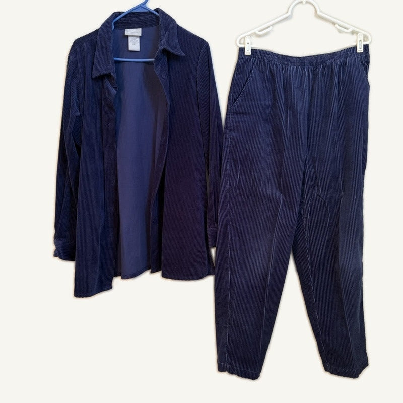 Blair Women's L Navy Corduroy Jacket & Elastic Waist Pants 2-Piece Set