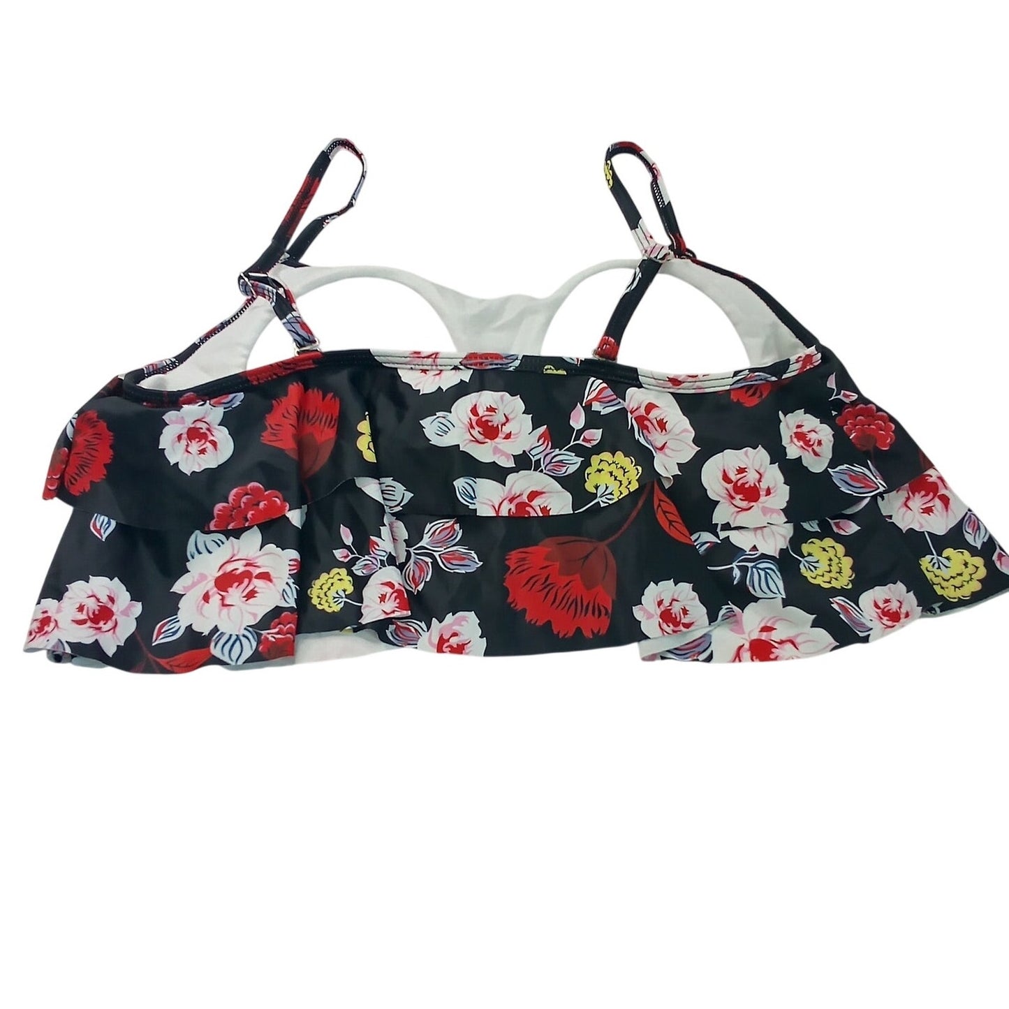 Gabrielle‑Aug Black Floral Flounce Tankini Swim Top Women’s Size 6 Medium