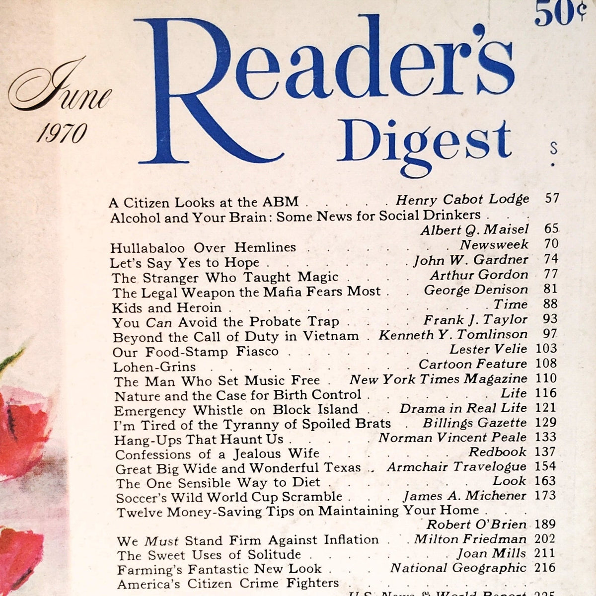 Reader's Digest June 1970 VTG Magazine - Floral Cover, World Cup Soccer Article
