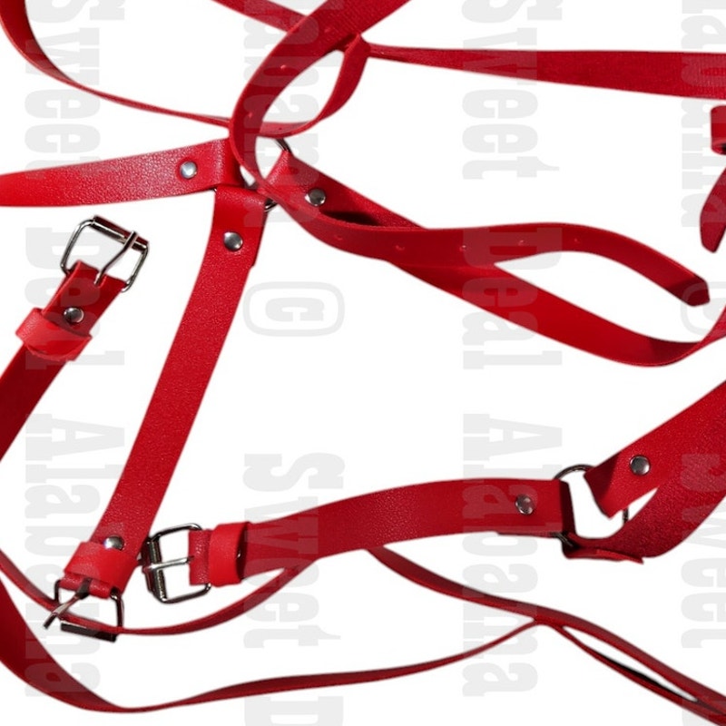 Red 4 Pt. Leather Harness- Possibly Fashion, Cosplay, Costume, or Specialty Wear