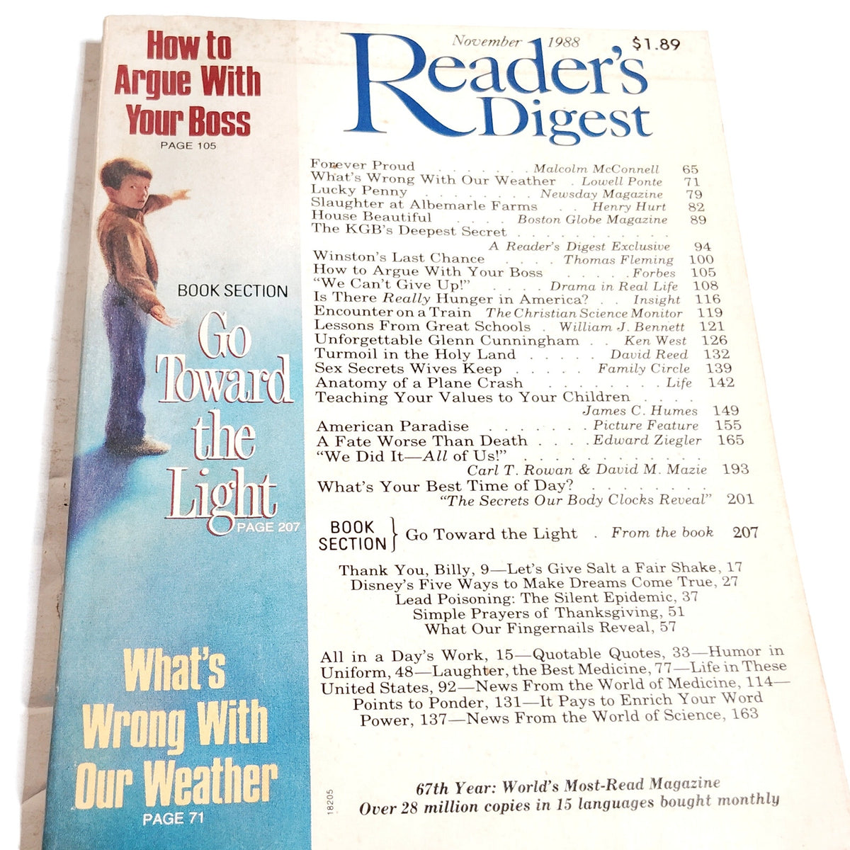 Reader's Digest Magazine November 1988 67th Year Vintage Back Issue