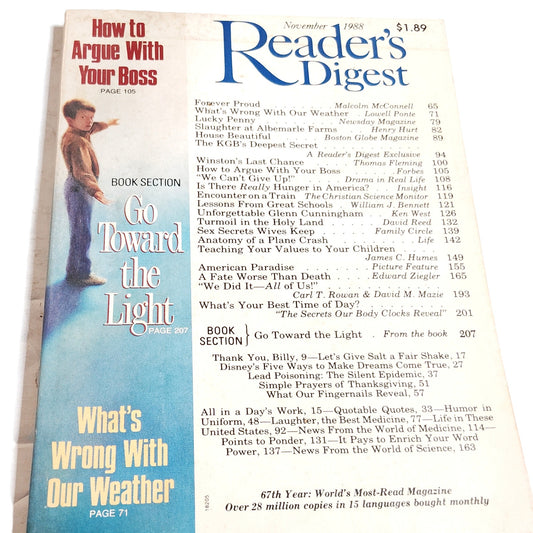 Reader's Digest Magazine November 1988 67th Year Vintage Back Issue