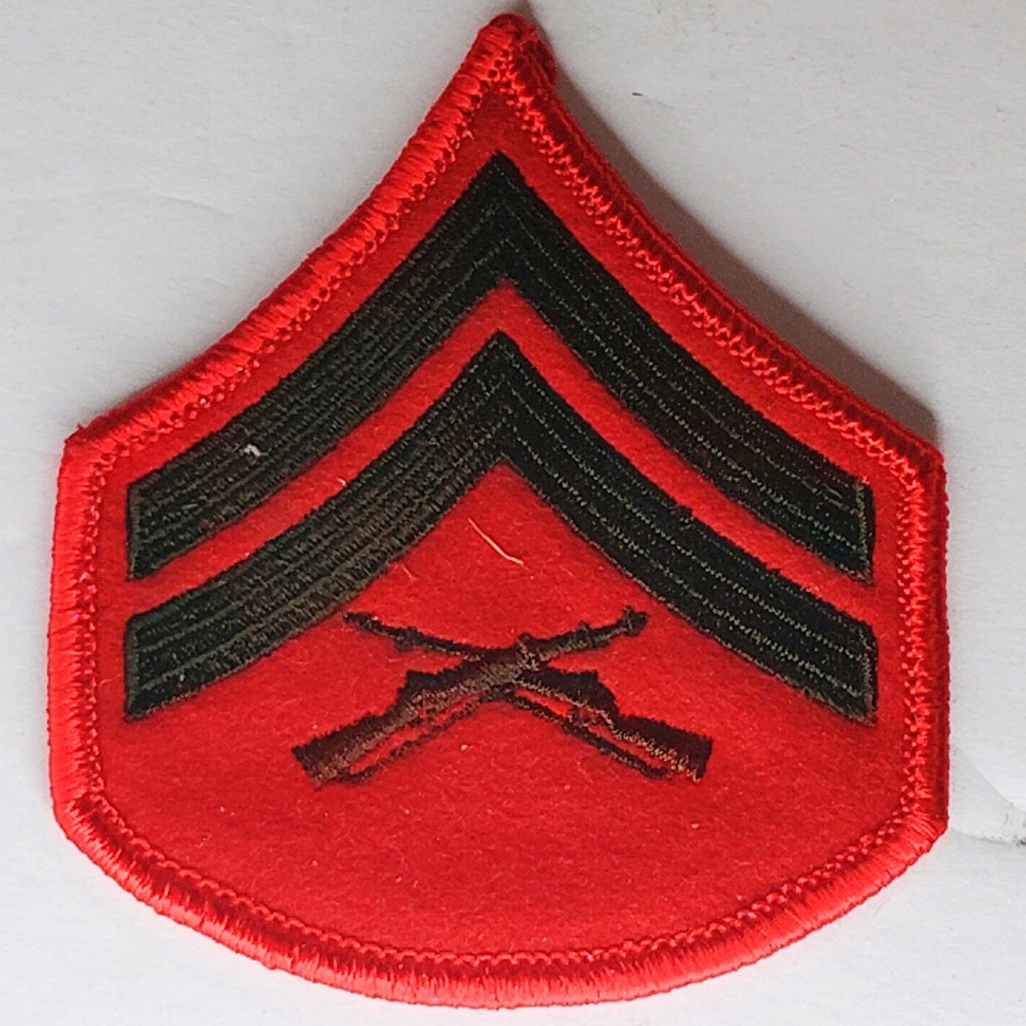 USMC Corporal E‑4 Chevrons Green on Red Female Size 2-7/8" × 3‑1/4" Patch Pair