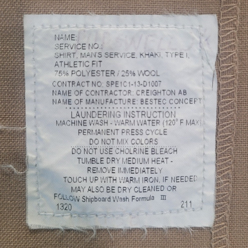 U.S. Military Service Khaki Shirt – Athletic Fit, Medium, Poly/Wool Blend