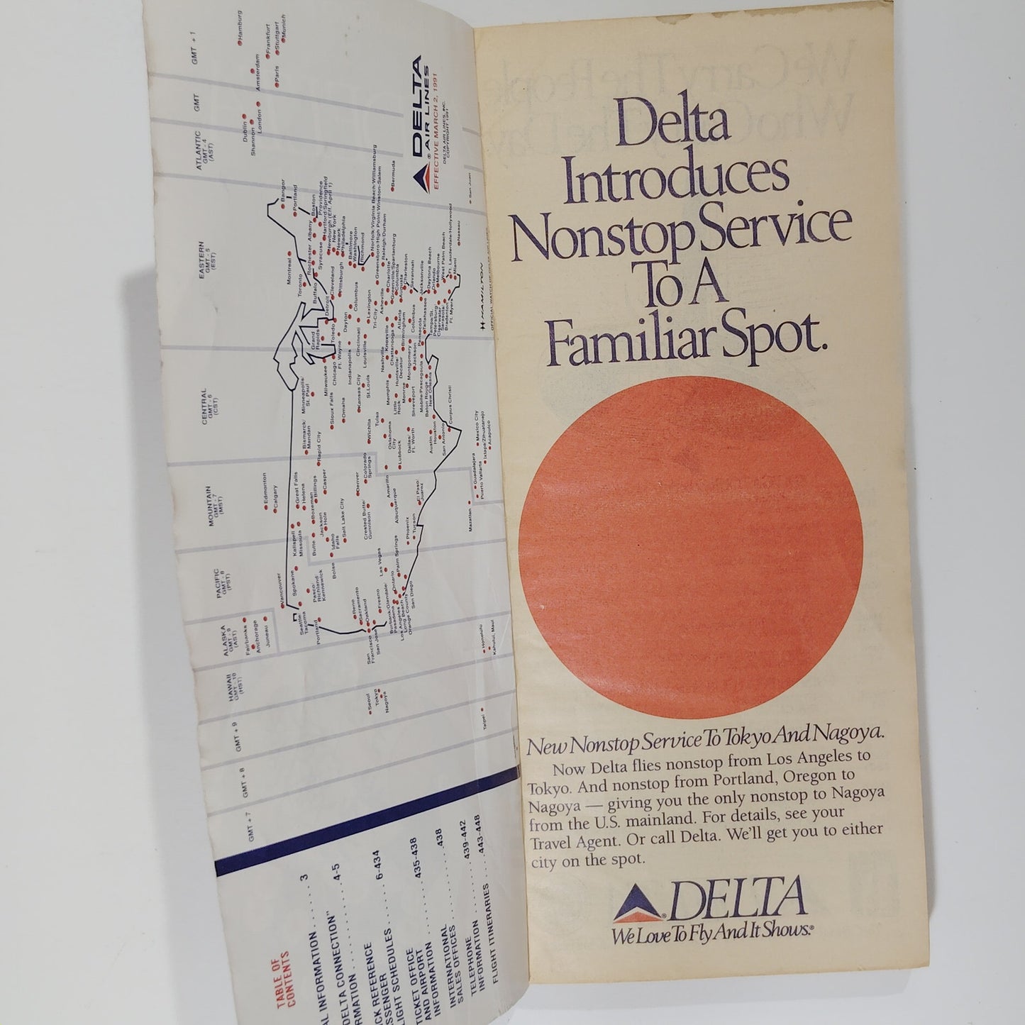 Delta Air Lines Timetable – Mar 2, 1991 – Japan Service Launch Cover – 448 Pages