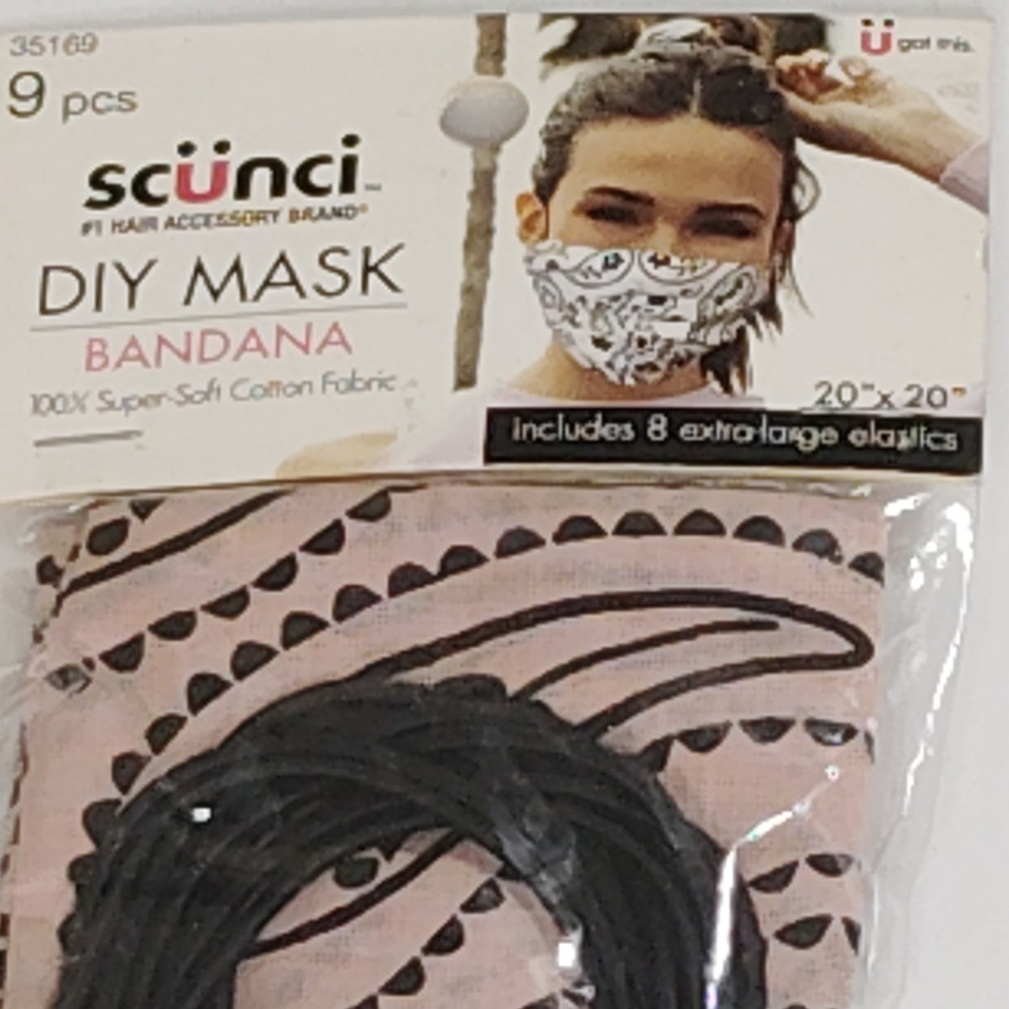 Scunci DIY Bandana Kit with Extra Large Elastics – Paisley – Pink/Black