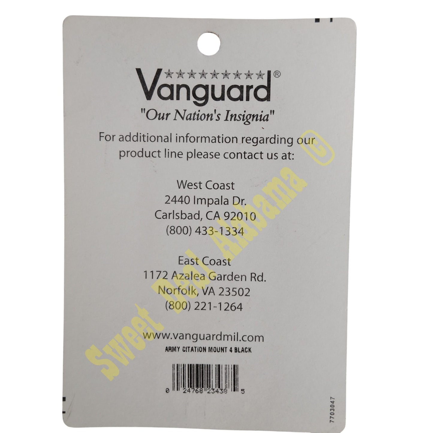 Vanguard 4 Ribbon Army Unit Citation Mount (Right Side), 1/8" Spacing, Black