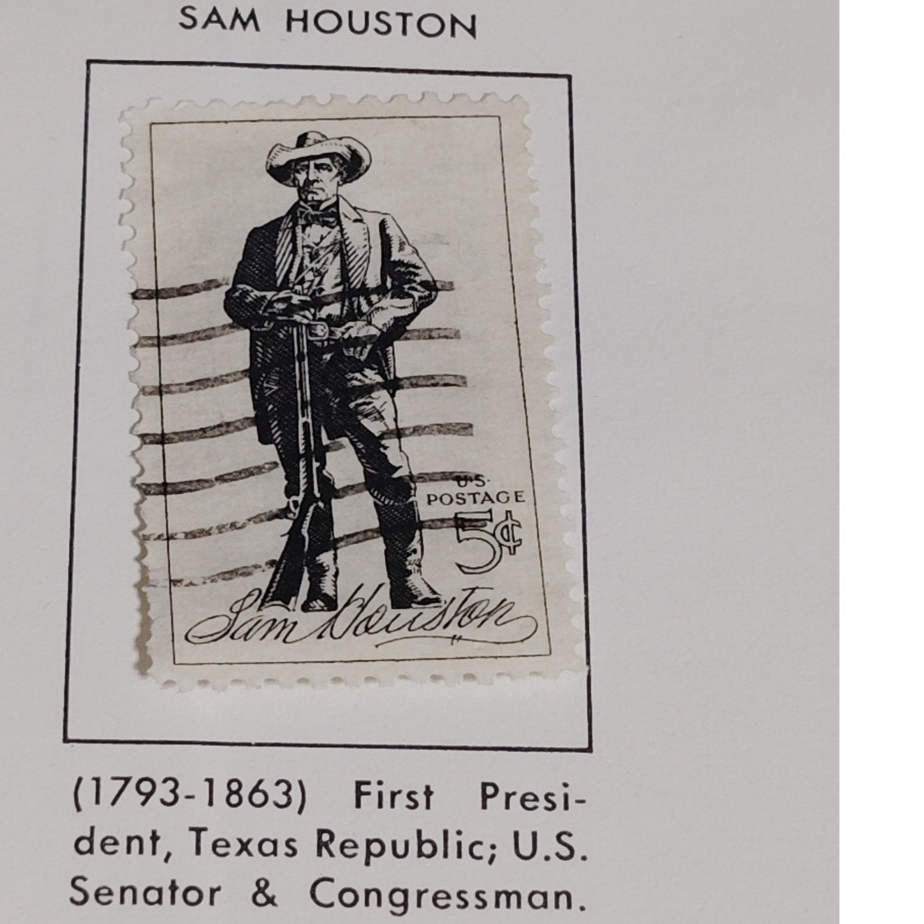 1963 Scott #1238 – 5¢ Sam Houston / Texas Republic President – Canceled