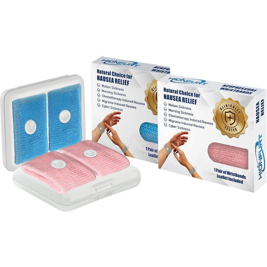 2-Pr Motion Sickness Bands Anti-Nausea Wristbands for Adults & Kids, Pink/Blue