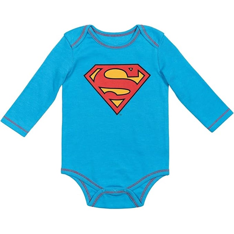 Justice League Superman, Batman, and Flash Baby Long Sleeve Bodysuit 3‑Pack 6‑9M