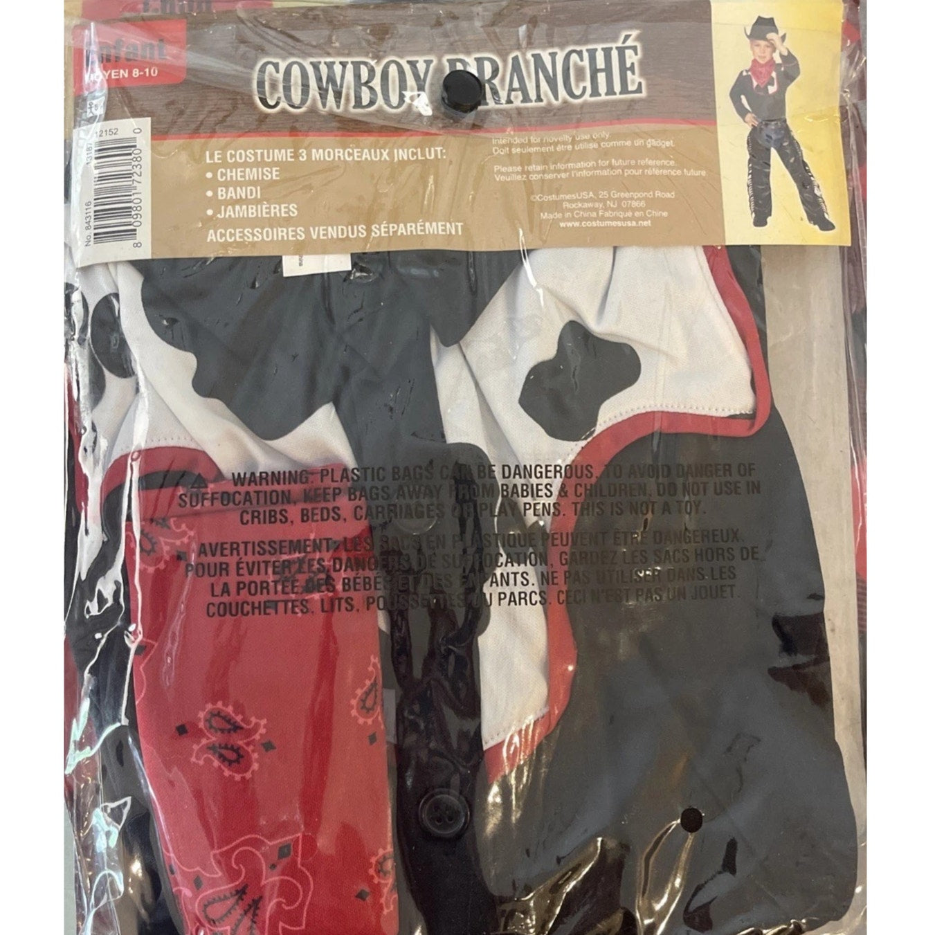 Amscan Child Cool Cowboy Costume – Medium (8–10), Multicolored, NIP