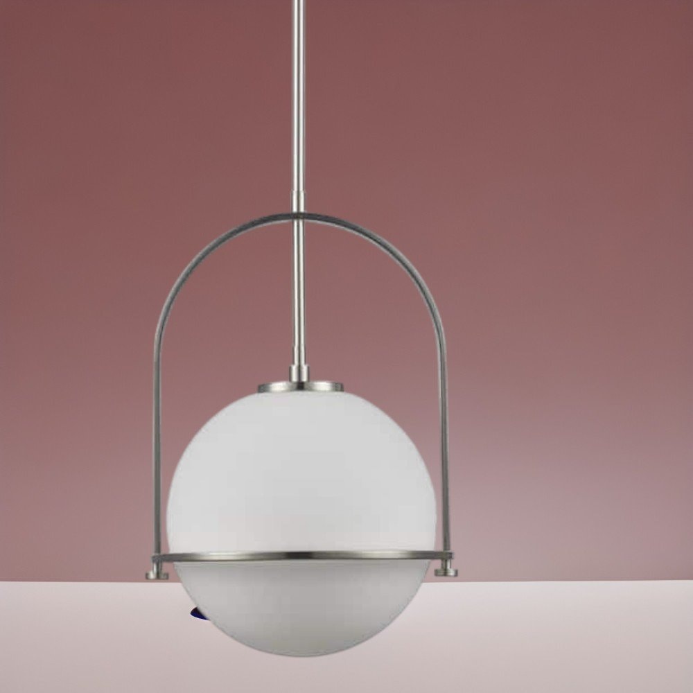 Owens 1-Light Brushed Nickel Globe Pendant Light Fixture with Frosted Glass Shade – Model BAL-609-BN-1LPD