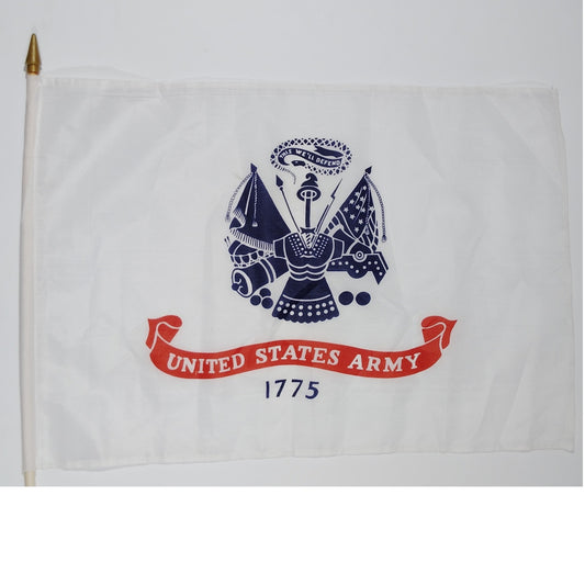 U.S. Army 12x18in Stick Flag – 24" Wooden Pole – Bold Dye‑Sublimated Colors
