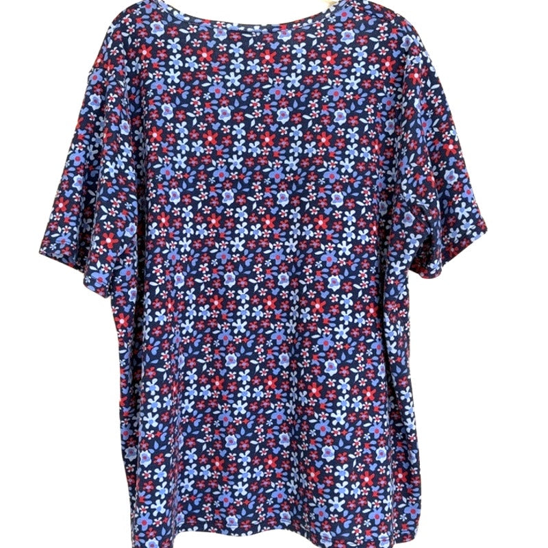 Koret Women's Navy Red Floral Print Short Sleeve Blouse Top Size XL