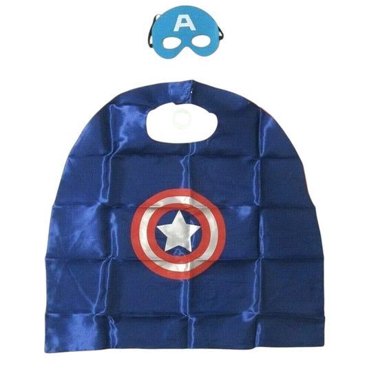 Captain Superhero Cape & 2 Masks Kids Set – Satin & Felt, Hook & Loop
