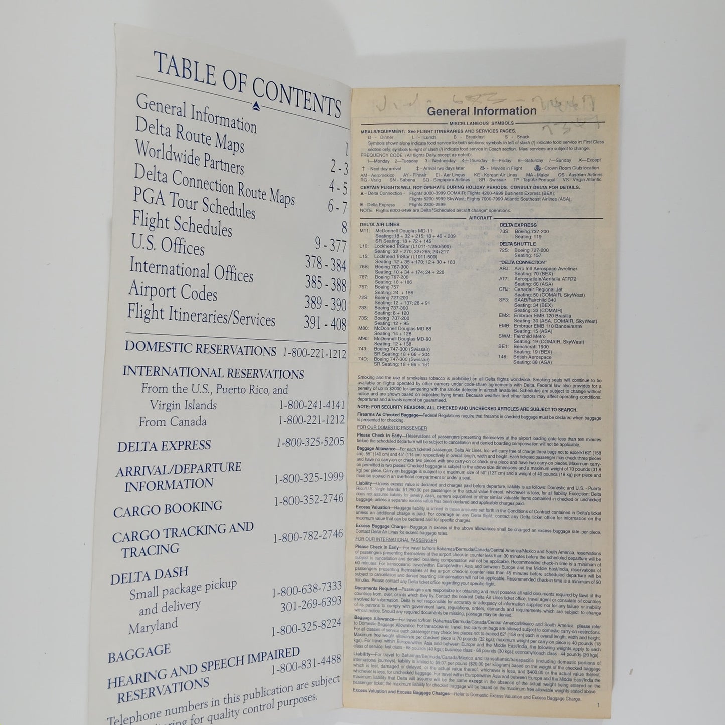 Delta Air Lines System Timetable, 12/1/96 to 3/31/97, 409 Pgs., Globe Cover