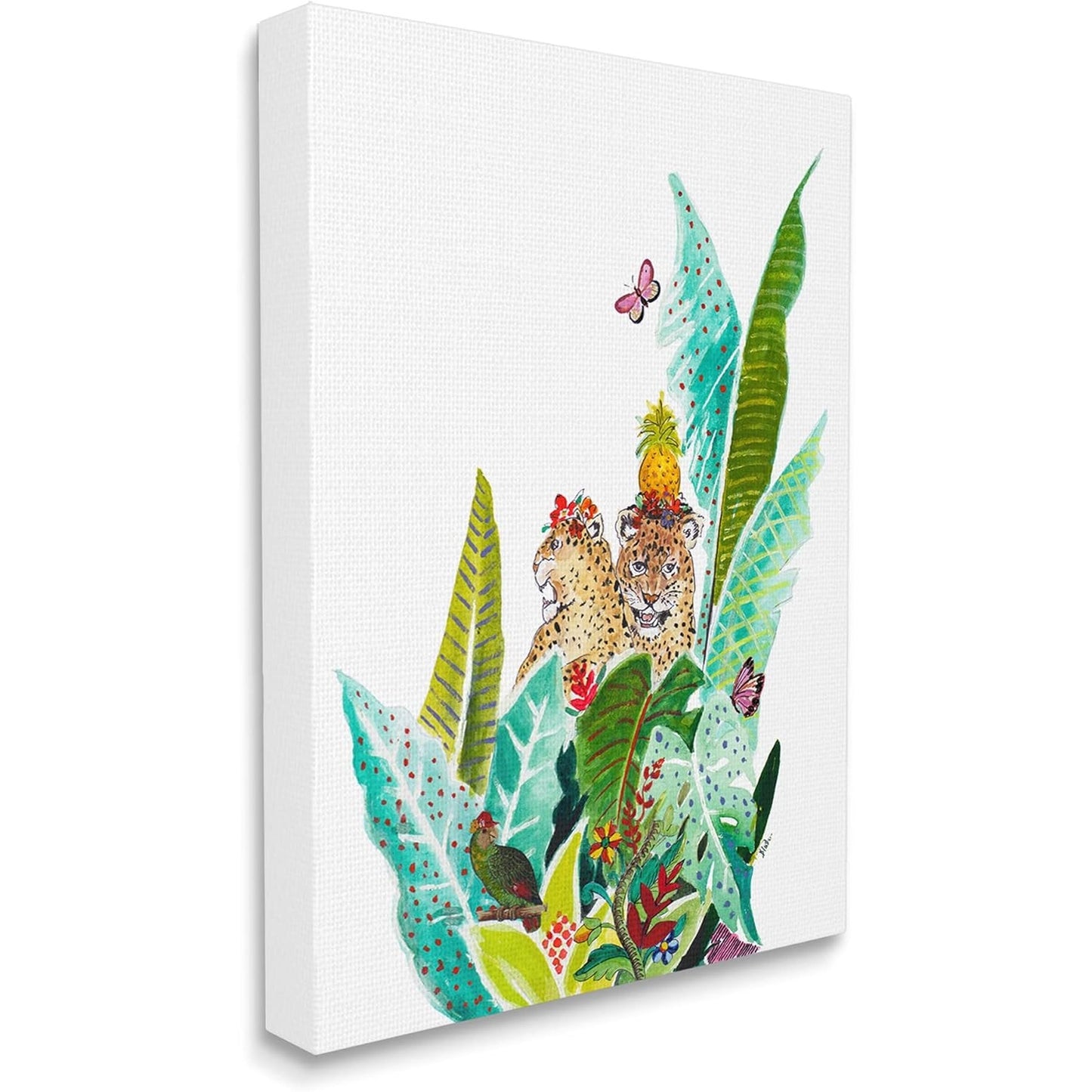 16x20 Tropical Leopards on Stretched Canvas, Wood Frame, Wall Art