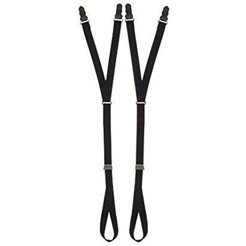 Shirt Stays – Black with Stirrup Style Garter Clip & Heel Loop, 1 Pair