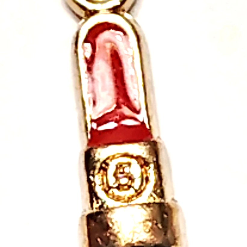 Lipstick Charm Gold‑Tone Red & Black Enamel 1/2" Pendant Jewelry Making