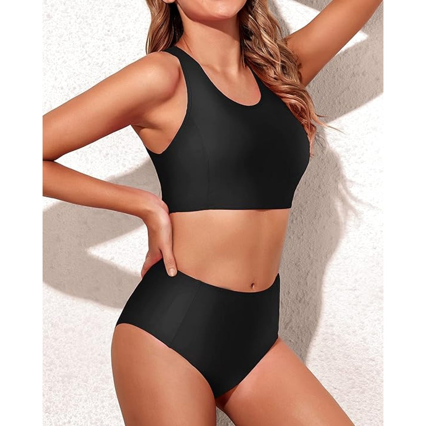 Tempt Me Two Piece High Waisted Bikini Set Sporty Swimsuit, SM (4-6)