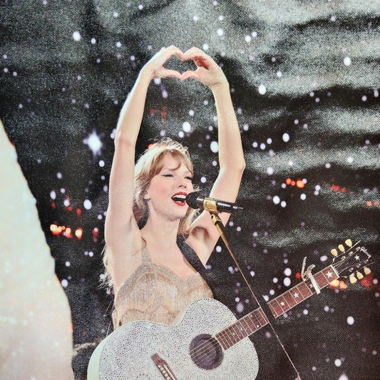 Taylor Canvas Art Print – 12" x 18" Unframed Swiftie Poster, Glitter Guitar Stage Pose, Music Décor