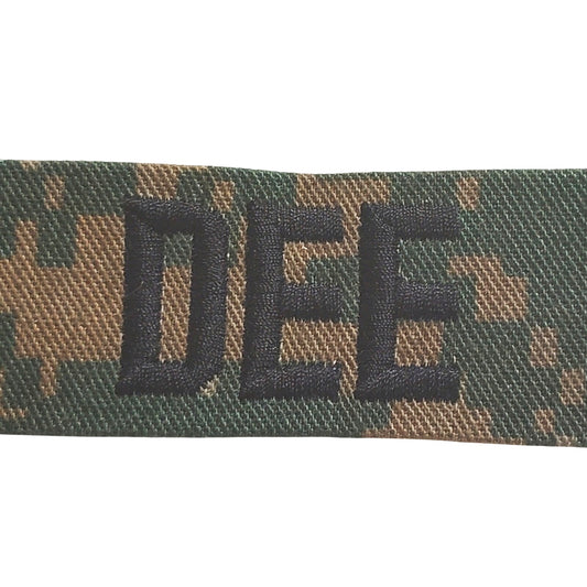 Name Tape “DEE” – Woodland MARPAT – 8" × 1" TE Sew‑On Novelty Patch